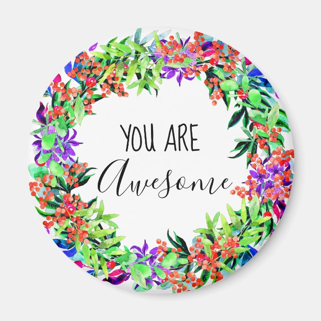 Aimant Vous Êtes Formidable Floral Aquarelle Bleu Vert (Devant)