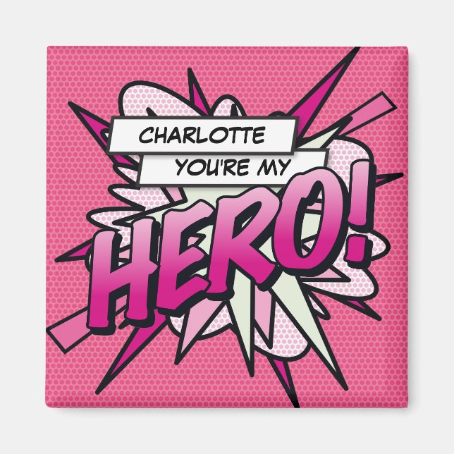 Aimant Vous êtes mon HERO Fun Retro Comic Book Pink (Devant)