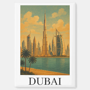 Aimant Voyage à Dubaï Vintage – Skyline rétro des Émirats