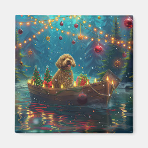 Aimant Voyage de Noël festif du Goldendoodle