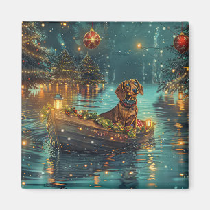 Aimant Voyage de Noël festif du teckel