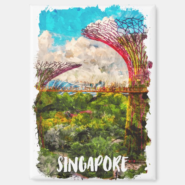 Aimant Voyage en Aquarelle de Singapour (Recto)