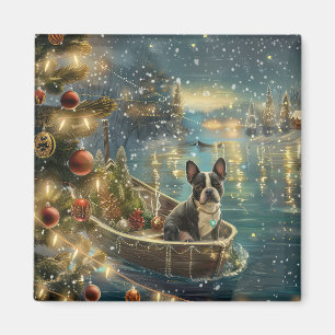 Aimant Voyage festif de Noël de Boston Terrier