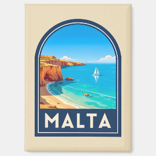 Aimant Voyage Rétro à Malte Paysage Marin Rétro