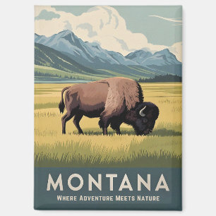Aimant Voyage Rétro Montana Bison Faune Scénique Vintage