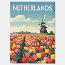 Voyage Rétro Vintage Pays-Bas Tulipes Paysage