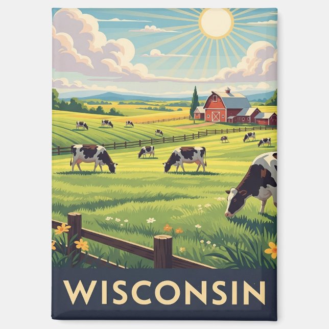Aimant Voyage vintage au Wisconsin (Recto)