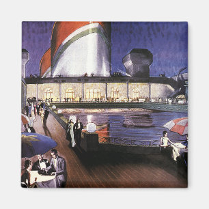 Aimant Voyage vintage, bateau de croisière sur le pont de
