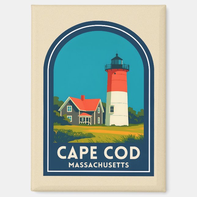 Aimant Voyage Vintage Cap Cod Phare Nauset Rétro (Recto)