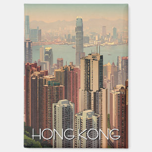 Aimant Voyage vintage de gratte-ciels de Hong Kong