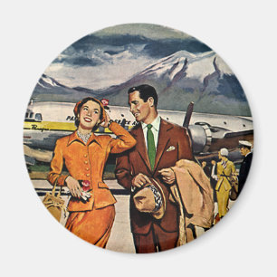 Aimant Voyage Vintage, Touristes sur le tarmac de l'aérop