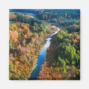 Aimant Vue aérienne de la rivière et de la forêt colorée