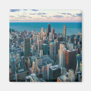 Aimant Vue aérienne de l'horizon de Chicago, paysage urba