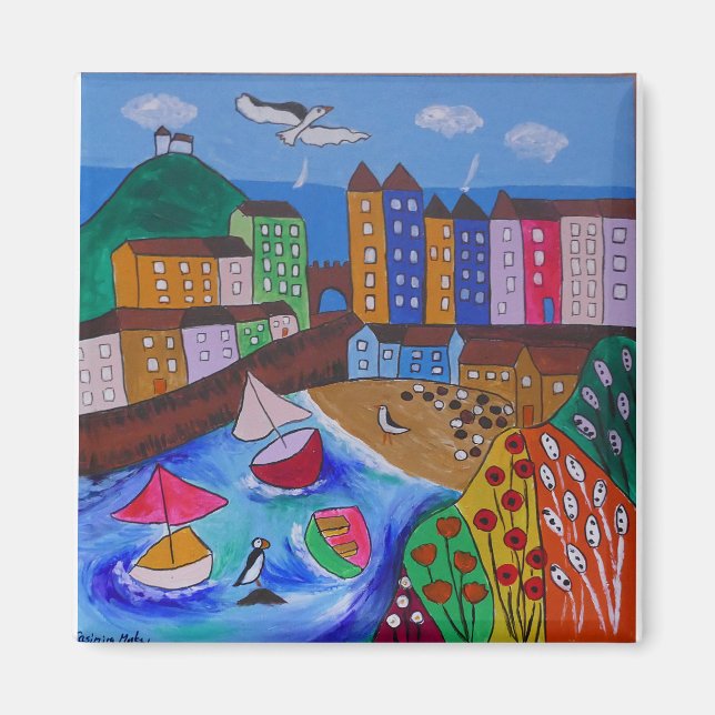 Aimant Vue colorée de Tenby (Devant)