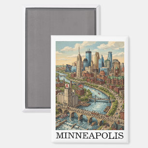 Aimant Vue de la skyline de Minneapolis Minnesota vintage