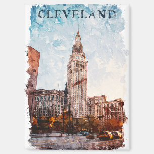 Aimant Vue de la ville de Cleveland Ohio Watercolor