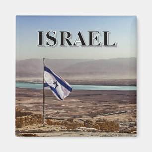 Aimant Vue de Masada avec drapeau israélien