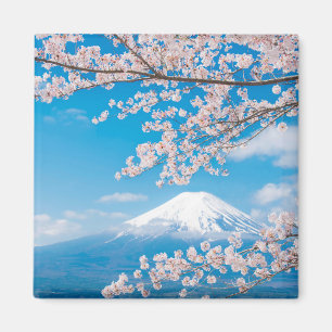 Aimant Vue du mont Fuji avec des fleurs de cerisier