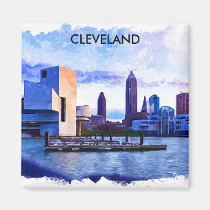 Aimant Vue du paysage de Cleveland Ohio Watercolor