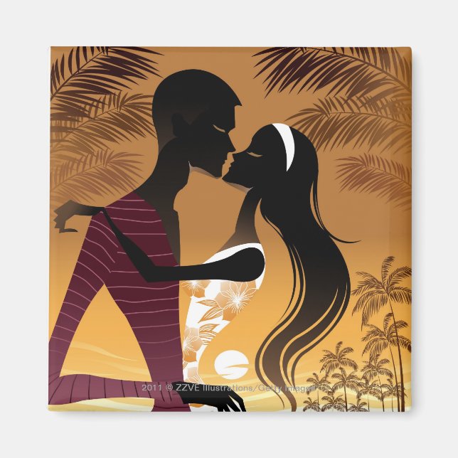Aimant Vue latérale du jeune couple sur la plage (Devant)