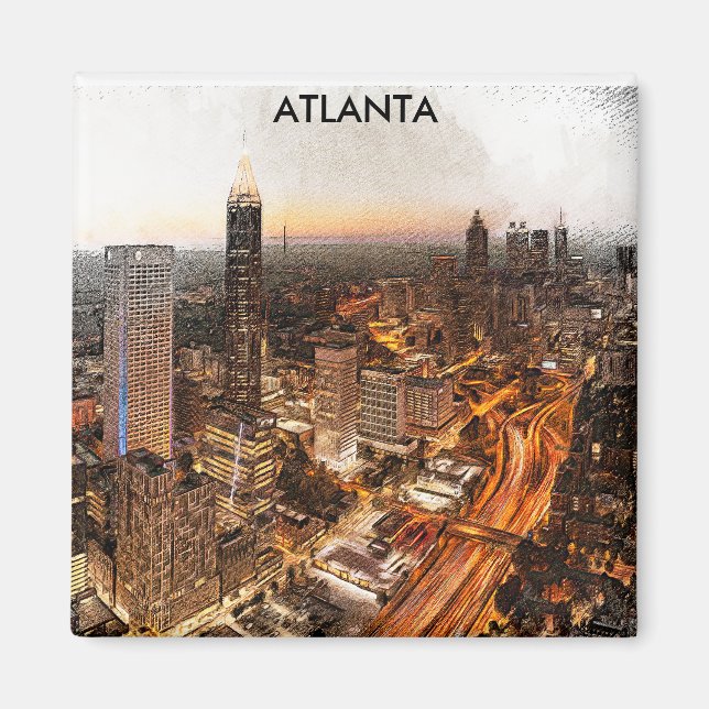 Aimant Vue panoramique de la ligne aérienne Atlanta Georg (Devant)