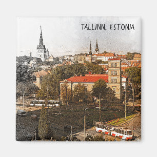 Aimant Vue panoramique de la ville de Tallinn Estonie