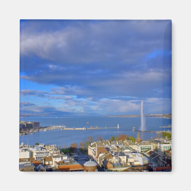 Aimant Vue panoramique sur le jet d'eau de Genève (Devant)