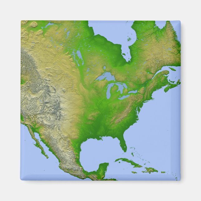 Aimant Vue topographique de l'Amérique du Nord (Devant)