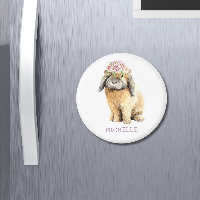 Aimant Watercolor Floral Bunny Rabbit Personalized (Créateur téléchargé)