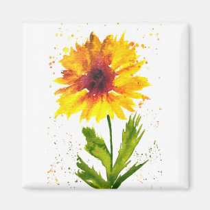 Aimant Watercolor yellow sunflower flower chic rustic