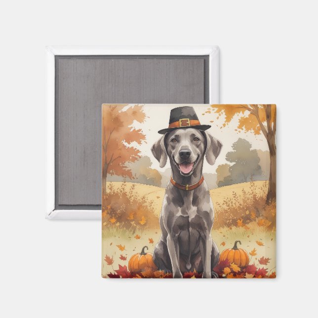 Aimant Weimaraner À L'Automne Quitte L'Art Thanksgiving (Recto/Verso)