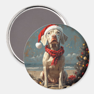Aimant Weimaraner Chien Noël Plage Vintage