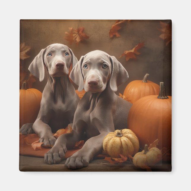 Aimant Weimaraner Chiot Automne Citrouille délice (Devant)