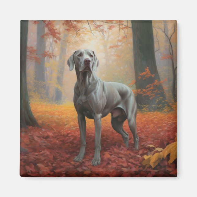 Aimant Weimaraner en automne Leaves automne Inspire (Devant)