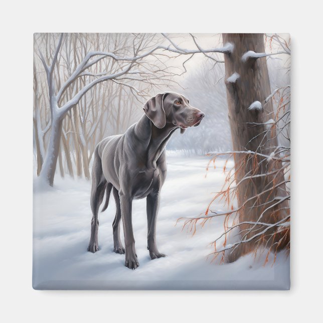 Aimant Weimaraner Laisser Neige Noël (Devant)