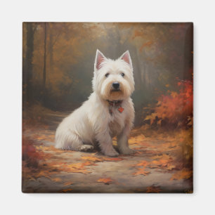 Aimant West Highland White Terrier à l'automne Leaves aut