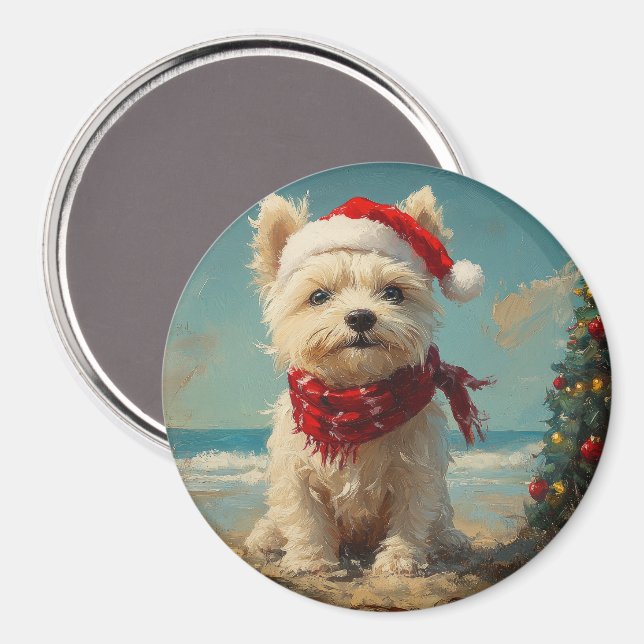 Aimant West Highland White Terrier Dog Christmas Beach (Recto/Verso)