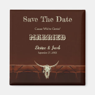 Aimant Western Rustic Mariage Bull Skull Sauvez La Date