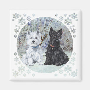 Aimant Westie et Scottie dans un paysage enneigé