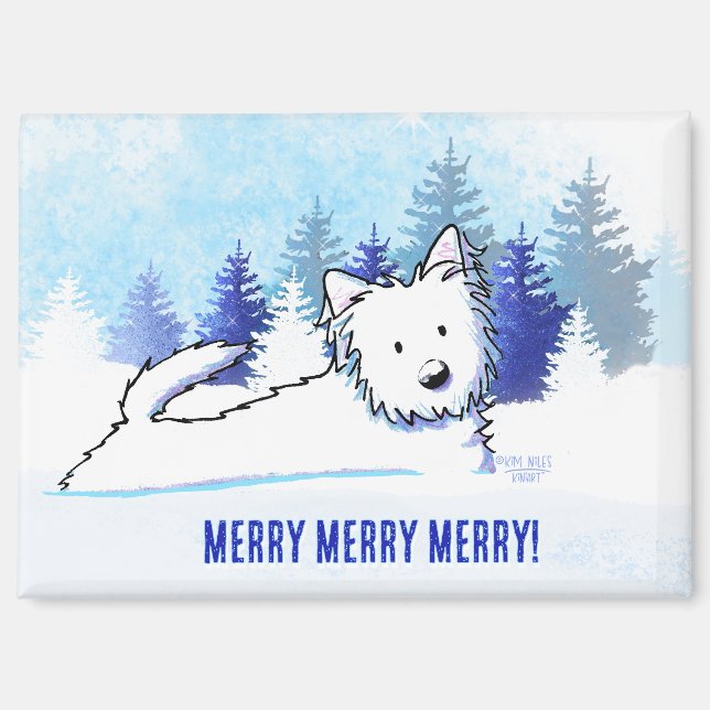 Aimant Westie Snowplow Chien d'hiver (Recto)