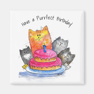 Aimant Whimsical Cats with Birthday Cake