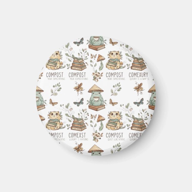 Aimant Whimsical "Compost Your Expectations" Frog & Cat P (Devant)