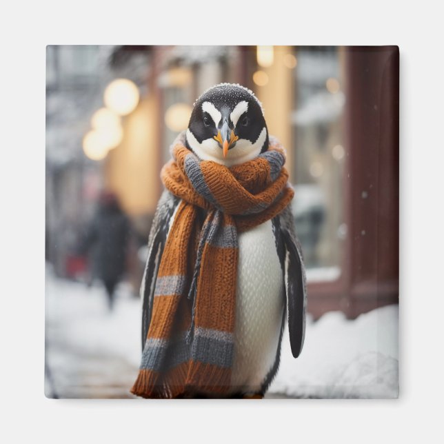 Aimant Whimsical Cosy Penguin hiver neigeux (Devant)