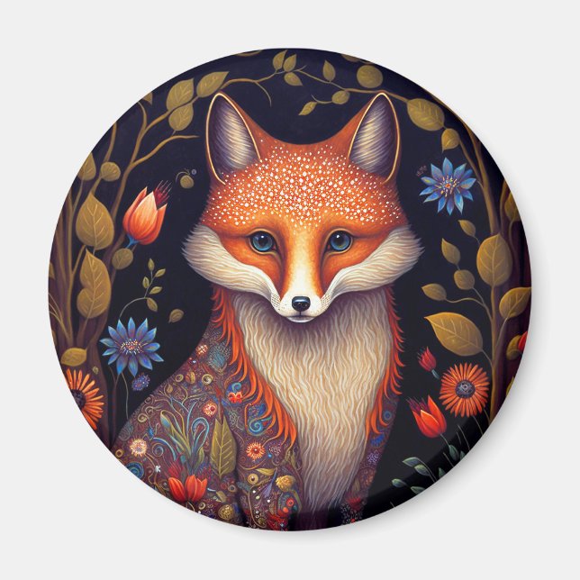 Aimant Whimsical Fox Woodland Imaginaire Art (Devant)