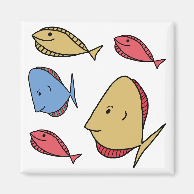 Aimant Whimsical Petits poissons rouge bleu jaune (Devant)