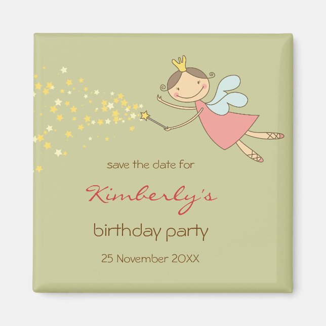 Aimant Whimsical Rose Fairy Princess Stars Fille Annivers (Devant)