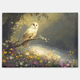 Aimant Whimsical Snowy White Owen Art Fleur sauvage