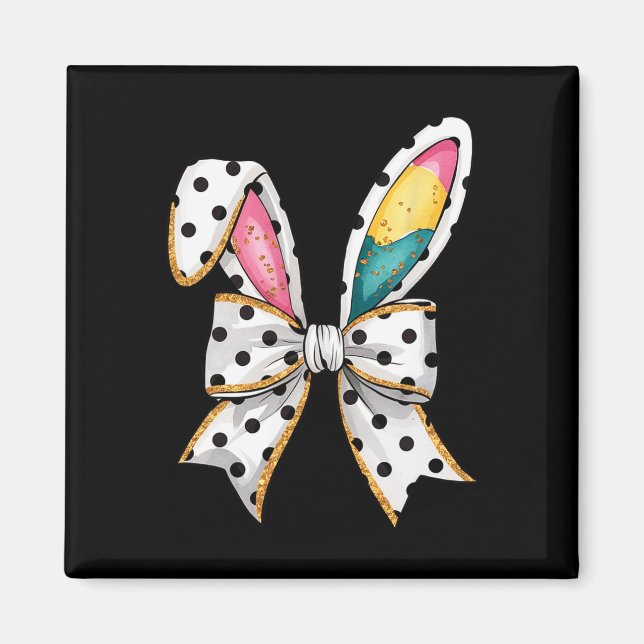 Aimant Whimssical Polka Dot Bow Ears Pâques dimanche (Devant)