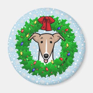 Aimant Whippet Wreath & Lights de Noël - Faune et blanc