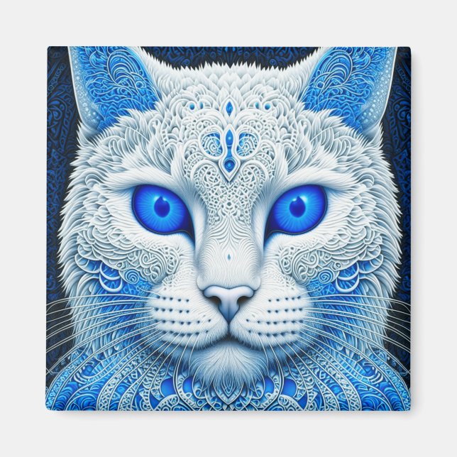 Aimant White Mystical Cat Ethereal AI Art (Devant)